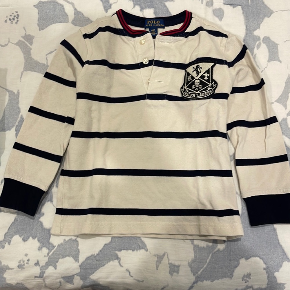 Ralph Lauren beige striped long sleeve shirt. Size 4t